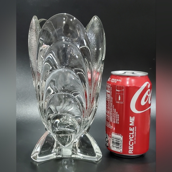 8" Gorgeous Vntg Clear Heavy 2lbs 14oz Stippled & Glossy Glass Tripod Base Vase - Picture 1 of 15